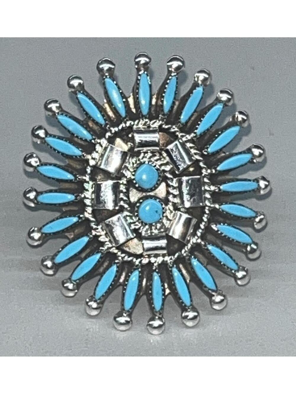 Zuni sterling silver traditional petit point cluster turquoise ring size 7